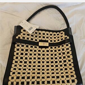 Tory Burch Blue and Cream Woven Tote